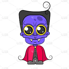 万圣节吸血鬼服装卡通人物矢量插图。穿着吸血鬼服装的男孩德古拉斯。邪恶恐怖的怪物