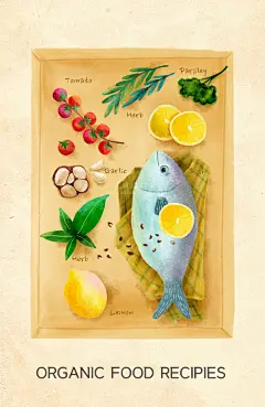 什锦青菜餐饮海鲜美食食材佐料美食手绘插图插画设计PSD格式