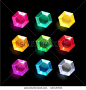 Set of cartoon hexagon different color crystals,gemstones,gems,diamonds vector gui assets collection for game…