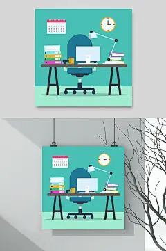 扁平风经典办公环境插画素材-众图网