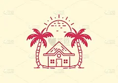 简单住宅设计的线条艺术插画