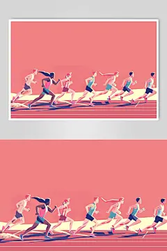 AI数字艺术扁平风校园运动会人物插画