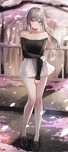 森林花园 树 花 栏杆 石头路 漂亮女孩 养眼美腿动漫高清手机壁纸