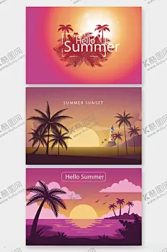 夏日落日海滩矢量插画 【酷图网】夏日,落日海滩,夏日海滩背景,扁平风插画,卡通插画,手绘插画,插画设计,矢量元素,元素设计