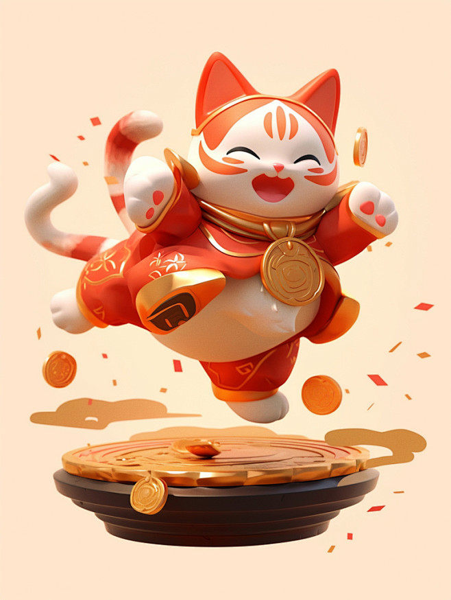 可爱喜庆3d卡通招财猫元素
