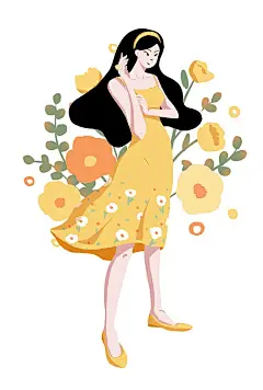 扁平风格人物时尚插画 花朵少女图片下载