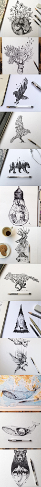 Poetic Surreal Black Ink Pen Illustrations
