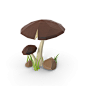 Low Poly Mushroom with Grass Object