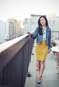 pencil skirt denim jacket