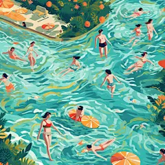 设图网夏天海滩游泳扁平风夏季人物插画