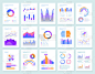现代信息图向量模板集的业务分析。金融统计用图表、折线图