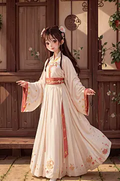 手绘Q版卡通汉服女生人物插画