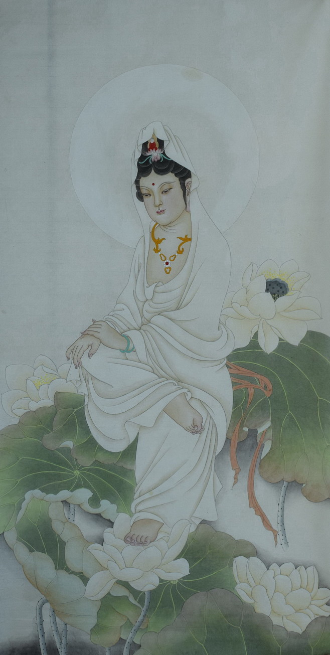 纯手绘国画古玩收藏人物字画中堂四尺观音菩萨工笔画rb5091227淘宝网