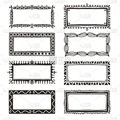 一套华丽的美丽框架手绘矢量插图