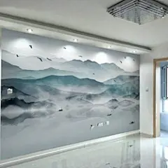 10d中式水墨抽象山水电视背景墙纸客厅壁纸影视墙布壁画无缝壁纸
