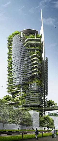 Editt Ecological Tower, Singapore designed by T.R. Hamzah &amp; Yeang Sdn Bhd ♣ || Weekly architecture inspiration for everyone! Introducing Moire Studios a thriving website and graphic design studio. Feel Free to Follow us @moirestudiosjkt for more amazi
