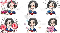 矢量卡通高中女生表情包