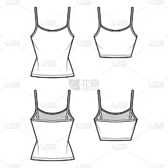 套背心勺颈部棉质上衣技术时尚插画与细可调节肩带，修身，剪裁