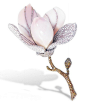 A RARE CONCH PEARL, COLOURED DIAMOND AND DIAMOND BROOCH, BY ETCETERA   Designed as a blossoming flower centering upon a conch pearl pistil, within a conch pearl shell surround accented by vari-cut pink and colourless diamonds and a petal pavé-set with sim