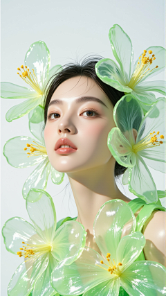 喜欢小卷子的瑟瑟仔采集到蓝色绿色背景AI人物