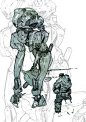 Homage, Nikolay Georgiev : Started off as another sketch for fun, was supposed to be just an exoskeleton design, but ended up looking a lot like some MGS designs, probably because I really really like them.. So even though it didn't start as something ins