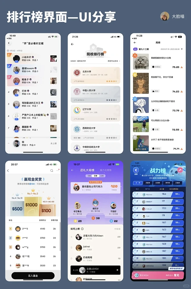 UI分享｜排行榜的界面设计 - 小红书-花瓣网
