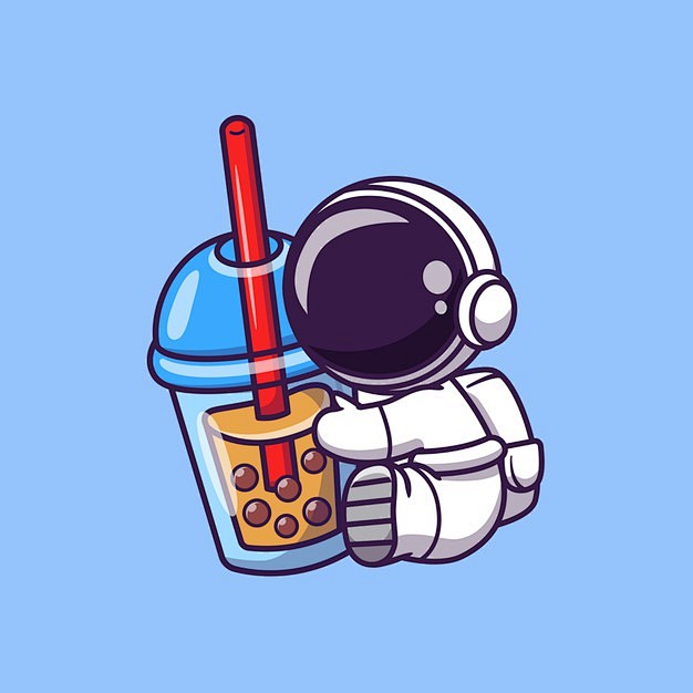 喝奶茶的宇航员手绘卡通矢量插画矢量图素材