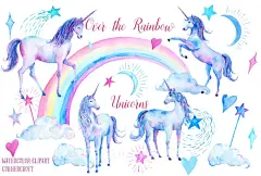 梦幻水彩独角兽插画 Pink and Purple Unicorns #1146628 :  