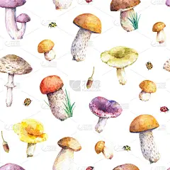 水彩无缝图案与秋天的元素。