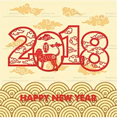超赞狗年新年传统春节剪纸窗花海报广告平面插画eps矢量设计素材-淘宝网