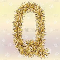 圣诞字母字母Q与毛皮或金属丝文字效果在黄色和粉红色模糊背景