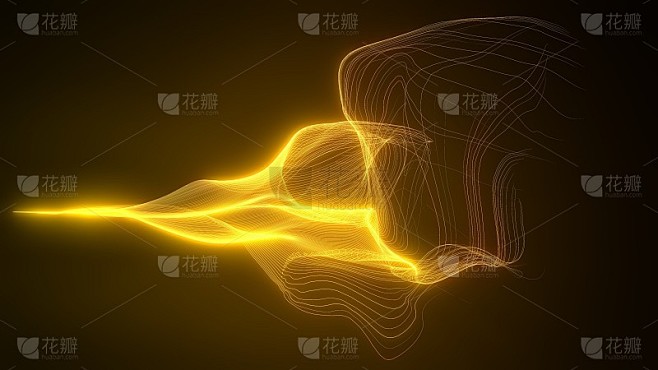 带有发光能量轨迹的波运动。三维演示