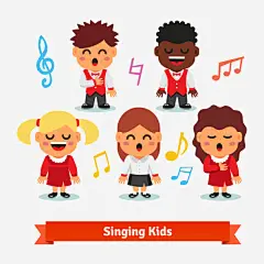 手绘孩童大合唱插画高清素材 人物形象 卡通 合唱 学生 孩子 孩子唱歌 孩童 手绘 插画 深情 音符 免抠png 设计图片 免费下载