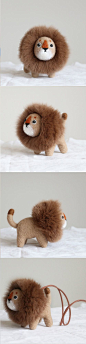 Handmade needle felted felting cute animal project lion leo doll toy: