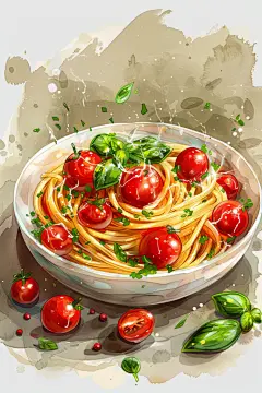 传统番茄意面西餐插画