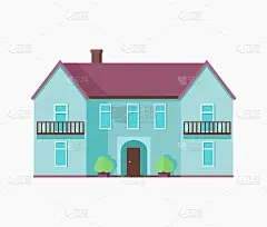 快乐的房子与阳台横幅海报模板。