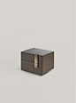 Shakedesign_Night systems_Mesh bedside tables with two drawers in ash wood in T46 tinta noce and handle in light bronze metal