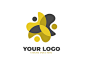 Three People Yellow gray logo template