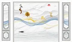 靓9807-新中式意境禅意抽象山水大理石纹顺风顺水