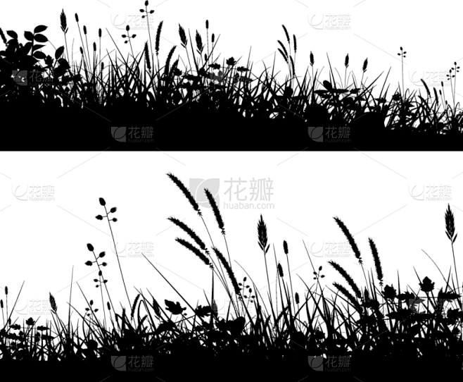 草原,干草,轮廓,自然,植物群,草,矢量...