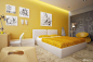 精美三室两厅黄色墙面装修样板间效果图片 #卧室#