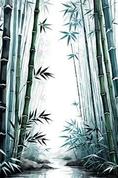 传统古典中国风竹子竹林自然风景插画