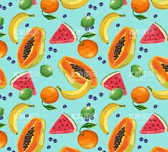 热带水果无缝背景  - 源文件下载【酷图网】蓝莓,香蕉,橙子,西瓜,木瓜,青柠,eps,ai,矢量,高清图片,素材,