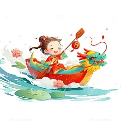 可爱小女孩划龙舟场景素材高清模板免费下载-趣麦麦图