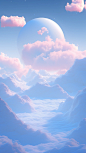 A beautiful sky with clouds, in the style of surreal 3d landscapes, snow scenes, serene and tranquil scenes, alien worlds, high tonal range, expansive, realistic yet stylized