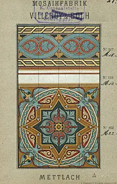 Villeroy 和 Boch Metlach 1886 年第 2 部分地板镶板的马赛克工厂样品表