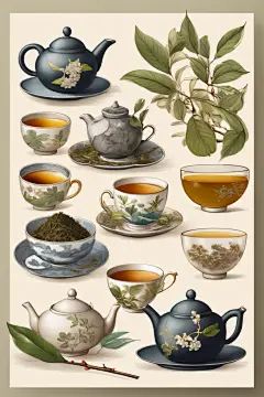 清新手绘沁人心脾的茶叶图片插画