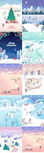 冬季滑雪场堆雪人圣诞节家庭聚会儿童插画AI矢量设计素材ai389-淘宝网