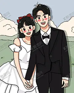 森系夏日手绘婚纱照情侣卡通人物 【酷图网】卡通,手绘,情侣,卡通人物,森系,夏日