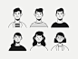 Hand drawn colorless people avatar collection